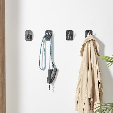 4 Piece Black Cast Iron Dog Tail Wagging Decorative Wall Sculpture Figure Utility Hook Set