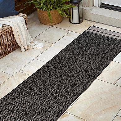 Hali Coastal Casual Wide Stripe Border Beige/cream 2 Ft. X 8 Ft. Indoor/outdoor Runner Rug