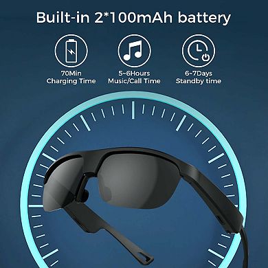 Polarized Bluetooth Smart Glasses w/ Mic, Open-Ear Audio, IP65 & 5-Hr Battery