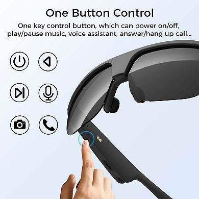 Polarized Bluetooth Smart Glasses w/ Mic, Open-Ear Audio, IP65 & 5-Hr Battery