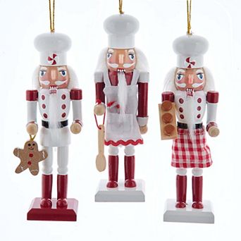 6" Wooden Chef Nutcracker Ornaments - Set Of 3 Charming Christmas Decorations