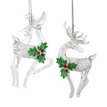 5.5" Glass Deer Ornaments - Set Of 2 Assorted Elegant Christmas Decorations