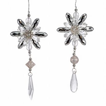 6.1" Clear And Silver Jewel Drop Ornaments - Set Of 2 Assorted Elegant Christmas Decorations