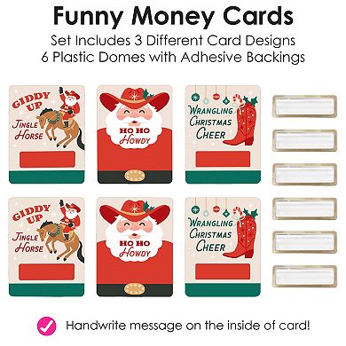 Big Dot of Happiness Christmas Cowboy Western Santa Party Cash Holder Gift 6 Ct