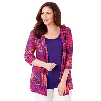 Catherines Women's Plus Size Petite Harmony Knit Herringbone Cardigan