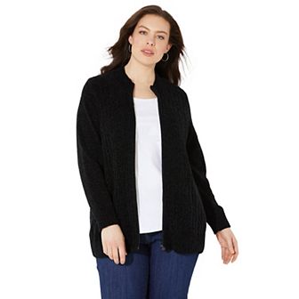 Catherines Women's Plus Size Petite Cozy Chenille Zip Cardigan