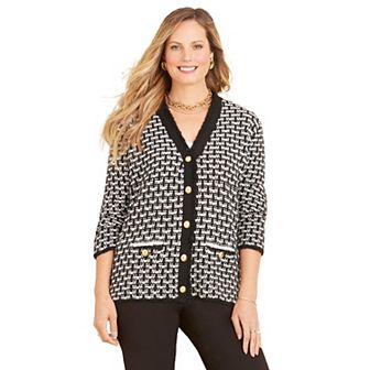 Catherines Women's Plus Size Liz&Me Tweed Button Cardigan