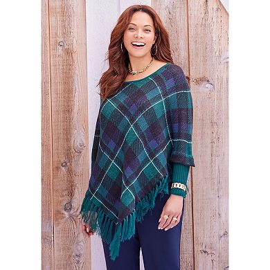 Catherines Women's Plus Size Fringe Poncho Duet