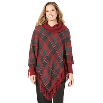 Catherines Women's Plus Size Fringe Poncho Duet