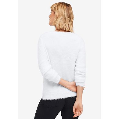 ellos Plus Size Embellished Eyelash Pullover Sweater