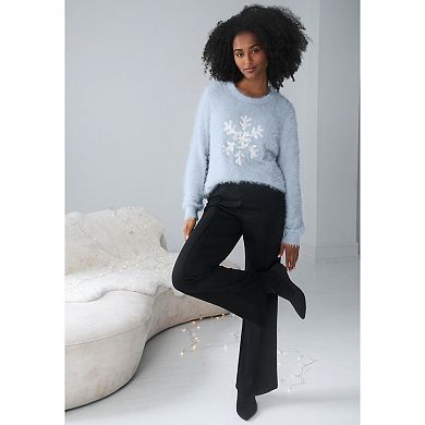 ellos Plus Size Embellished Eyelash Pullover Sweater