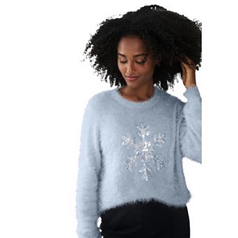 ellos Plus Size Embellished Eyelash Pullover Sweater