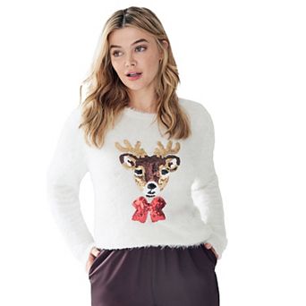 ellos Plus Size Embellished Eyelash Pullover Sweater