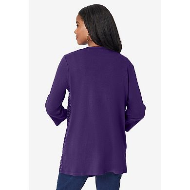 Roaman's Women's Plus Size Sequin-Panelled Tank & Cardigan Set