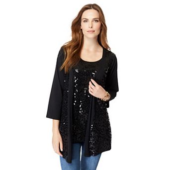 Roaman's Women's Plus Size Sequin-Panelled Tank & Cardigan Set