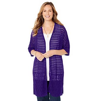 Catherines Women's Plus Size Open Crochet Short Sleeve Cardigan
