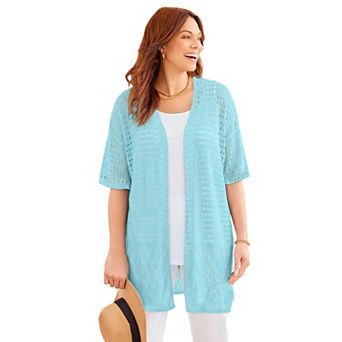 Catherines Women's Plus Size Open Crochet Short Sleeve Cardigan