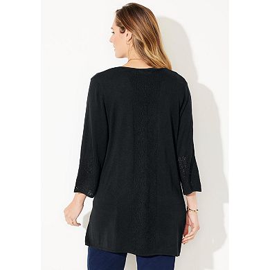 Catherines Women's Plus Size Pointelle Accented Cardigan