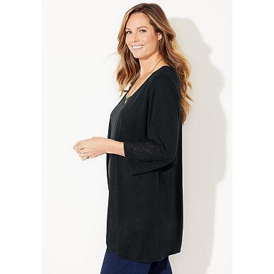 Catherines Women's Plus Size Pointelle Accented Cardigan
