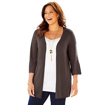 Catherines Women's Plus Size Pointelle Accented Cardigan