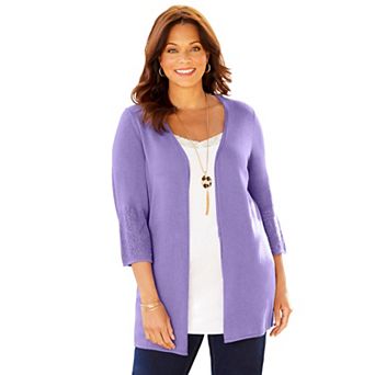 Catherines Women's Plus Size Pointelle Accented Cardigan