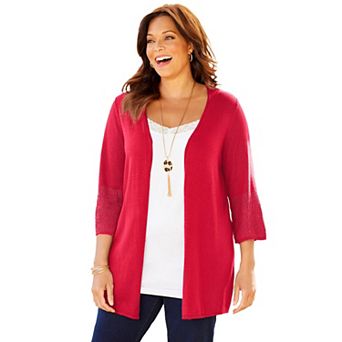 Catherines Women's Plus Size Pointelle Accented Cardigan