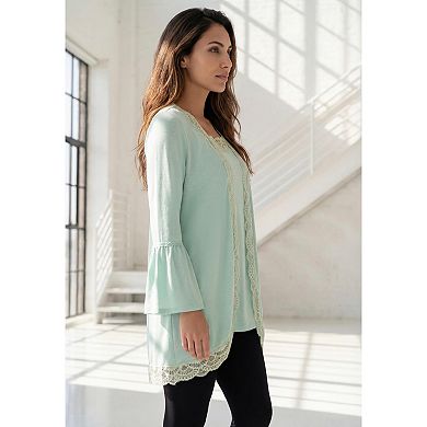 Roaman's Women's Plus Size Lace-Detailed Cardigan And Tank Set