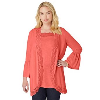 Roaman's Women's Plus Size Lace-Detailed Cardigan And Tank Set