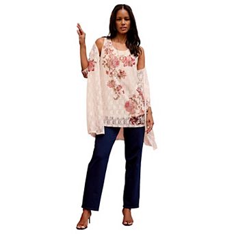 Roaman's Women's Plus Size Printed Lace Cardigan
