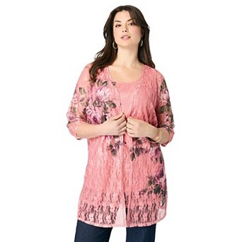 Roaman's Women's Plus Size Printed Lace Cardigan