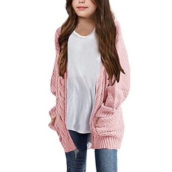 Girls Long Sleeve Cardigan Sweaters Open Front Cable Knit Chunky Kids Oversized Cute Outerwear Coat
