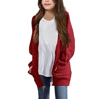 Girls Long Sleeve Cardigan Sweaters Open Front Cable Knit Chunky Kids Oversized Cute Outerwear Coat