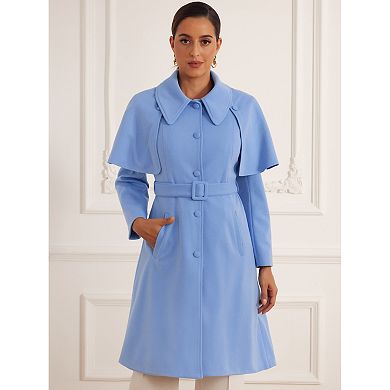 Winter Coats for Women's Removable Cape Single-Breasted Work Casual Outwear Long Jackets