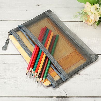 Mesh Zipper Bags Double Layer Zip File Pouch Storage Organizer Pockets for Travel Office