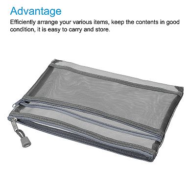 Mesh Zipper Bags Double Layer Zip File Pouch Storage Organizer Pockets for Travel Office