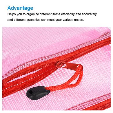 Mesh Zipper Bags, A6 Size File Document Pockets Bill Pouch Folders for Office, Pink Pack of 6