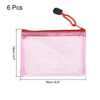 Mesh Zipper Bags, A6 Size File Document Pockets Bill Pouch Folders for Office, Pink Pack of 6