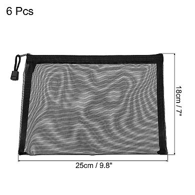Mesh Zipper Bags, A5 Nylon Zip Pouch Pencil Case Storage Pockets for Travel, Black Pack of 6