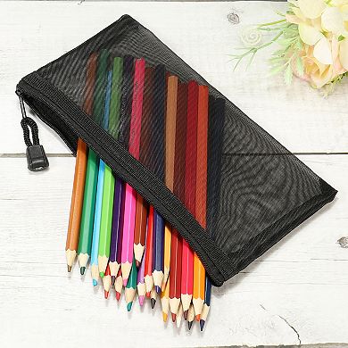 Mesh Zipper Bags, A6 Nylon Zip Pouch Pencil Case Storage Pockets for Travel, Black Pack of 6