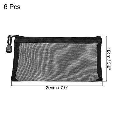 Mesh Zipper Bags, A6 Nylon Zip Pouch Pencil Case Storage Pockets for Travel, Black Pack of 6