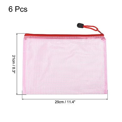 Mesh Zipper Bags, B5 Size File Document Pockets Bill Pouch Folders for Office, Pink Pack of 6