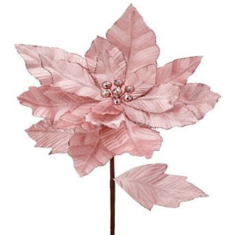 24" Pink Velvet Poinsettia Flower with Glitter Edge Elegant Christmas Flower Decoration