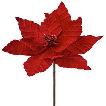 24” Red Velvet Poinsettia Flower with Glitter Center Elegant Christmas Floral Décor