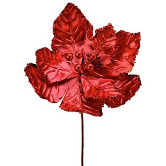 24" Shiny Red Poinsettia Flower Elegant Christmas Floral Decoration