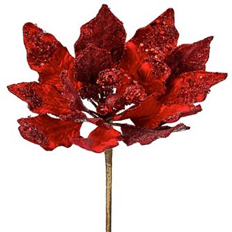18" Glittered Floral Pick with Gold Accents Luxurious Christmas Decoration