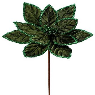 24" Green Sequins Edge Velvet Poinsettia Flower Elegant Christmas Floral Decoration