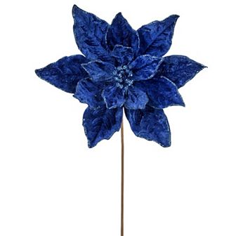 24" Blue Deluxe Velvet Sapphire Poinsettia Flower Luxurious Christmas Floral Decoration