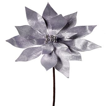 20" Silver Velvet Poinsettia Flower with Pearl Center Elegant Christmas Decoration