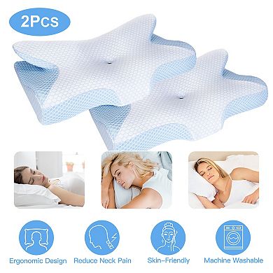 2 Pack Memory Foam Pillows Ergonomic Orthopedic Neck Support for Pain Relief Sleeping