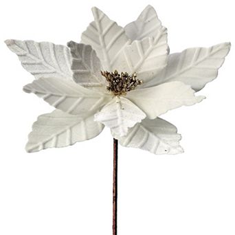 24" Ivory/White Velvet Poinsettia Flower with Gold Glitter Center - Luxurious Christmas Floral Decor